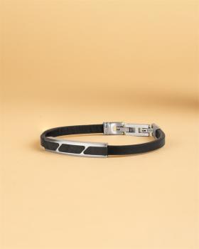 Preview: Armband aus Leder mit geschmiedetem Karbonelement - Stella Silver